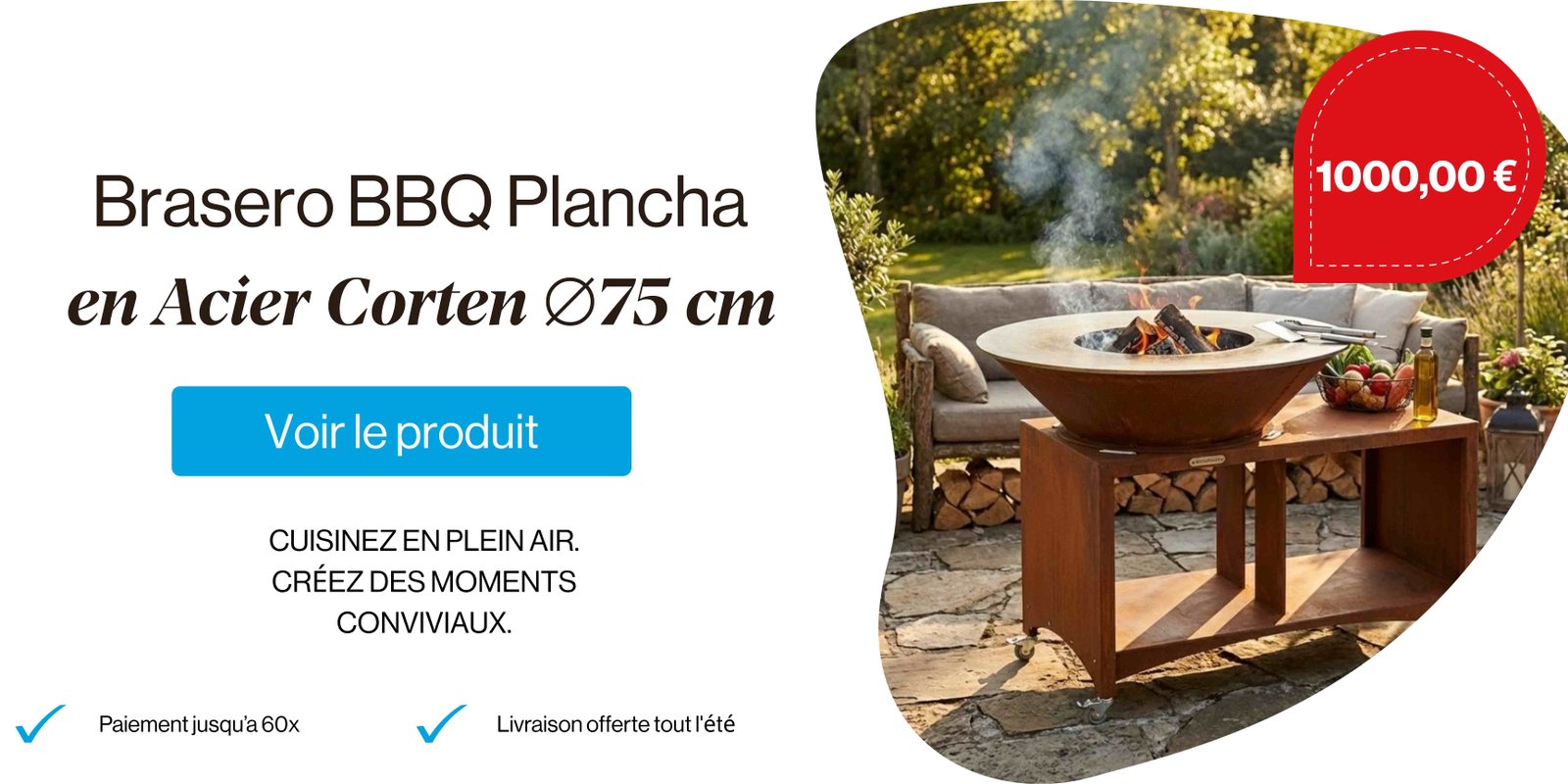Brasero Brasinox Fiesta BBQ Plancha Island ⌀75 cm en Acier Corten